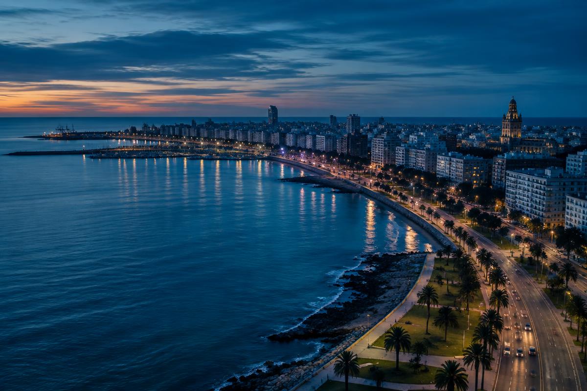 Orla de Montevideo ao entardecer